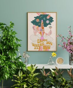 Enjoy Where You Are Now Motivational Quote Aesthetic Vintage 70s Poster Wall Art Canvas Prints