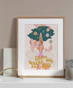Enjoy Where You Are Now Motivational Quote Aesthetic Vintage 70s Poster Wall Art Canvas Prints