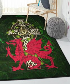 Europe Area Rugs, Wales Celtic Cymru With Celtic Cross Rug, Dragon Area Rug, Dragon Themed Rugs, Gift For Dragon Lovers, Personalized Rug, Carpet For Living Room, Bedding Room Home Decor DG141