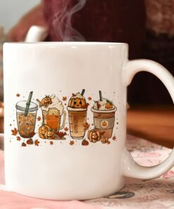 Fall Spooky Season Drinks Mug, Halloween Pumpkin Latte Drink Cup, Pumpkin Spice Coffee Ceramic Mug, Gifts For Him For Her On Birthday, Halloween, Christmas
