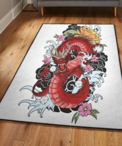 Fantasy Animal Indoor Outdoor Carpet, Red Dragon On White Rug, Dragon Area Rug, Dragon Themed Rugs, Gift For Dragon Lovers, Personalized Rug, Carpet For Living Room, Bedding Room Home Decor DG147