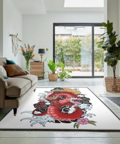 Fantasy Animal Indoor Outdoor Carpet, Red Dragon On White Rug, Dragon Area Rug, Dragon Themed Rugs, Gift For Dragon Lovers, Personalized Rug, Carpet For Living Room, Bedding Room Home Decor DG147