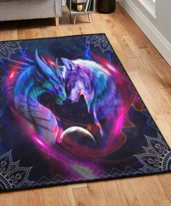 Fantasy Animal Playroom Rug, Galaxy Dragon And Wolf Rug, Dragon Area Rug, Dragon Themed Rugs, Gift For Dragon Lovers, Personalized Rug, Carpet For Living Room, Bedding Room Home Decor DG130