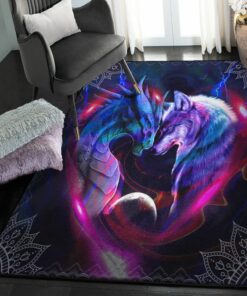Fantasy Animal Playroom Rug, Galaxy Dragon And Wolf Rug, Dragon Area Rug, Dragon Themed Rugs, Gift For Dragon Lovers, Personalized Rug, Carpet For Living Room, Bedding Room Home Decor DG130