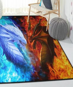 Fantasy Animal Washable Area Rugs, Ice Vs Fire Dragon Rug, Dragon Area Rug, Dragon Themed Rugs, Gift For Dragon Lovers, Personalized Rug, Carpet For Living Room, Bedding Room Home Decor DG140
