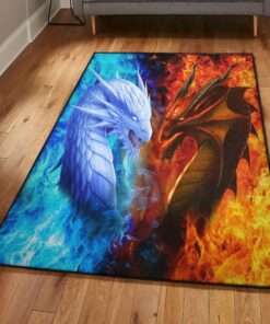 Fantasy Animal Washable Area Rugs, Ice Vs Fire Dragon Rug, Dragon Area Rug, Dragon Themed Rugs, Gift For Dragon Lovers, Personalized Rug, Carpet For Living Room, Bedding Room Home Decor DG140