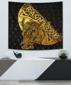 Fenrir Ragnarok Gold Tapestry for Wall Décor