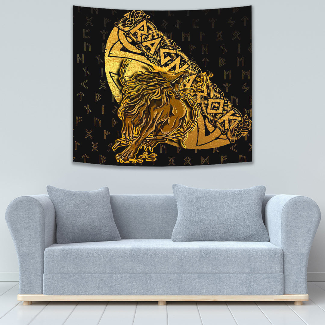 Fenrir Ragnarok Gold Tapestry for Wall Décor