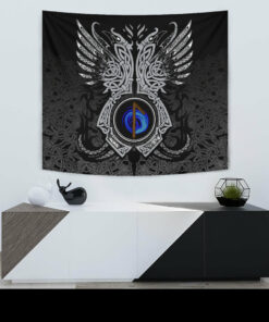 Fenrir Raven And Vegvisir Tattoo Yellow Viking Style Tapestry for Wall Décor