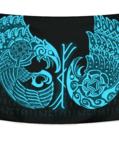Fenrir Viking 3D Tattoo Blue Version Tapestry for Wall Décor