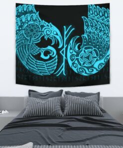 Fenrir Viking 3D Tattoo Blue Version Tapestry for Wall Décor