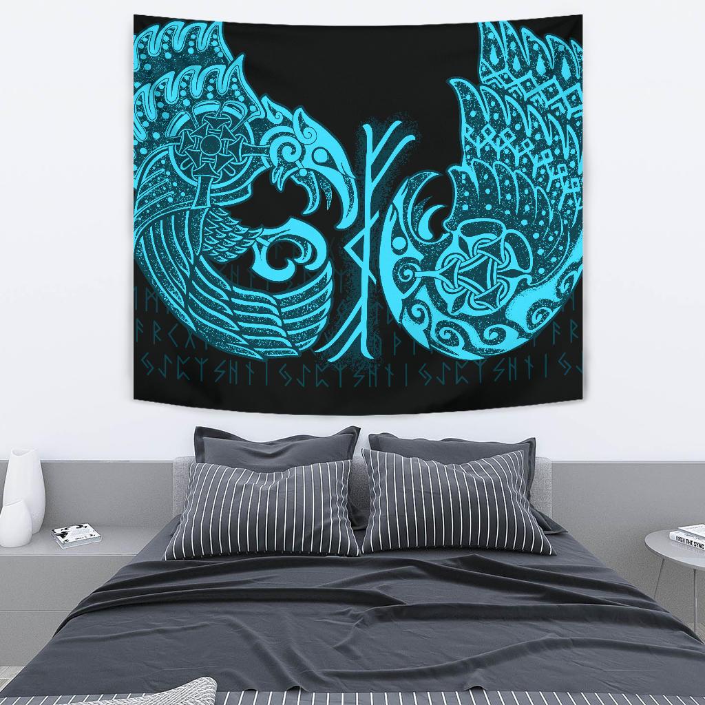 Fenrir Viking 3D Tattoo Blue Version Tapestry for Wall Décor