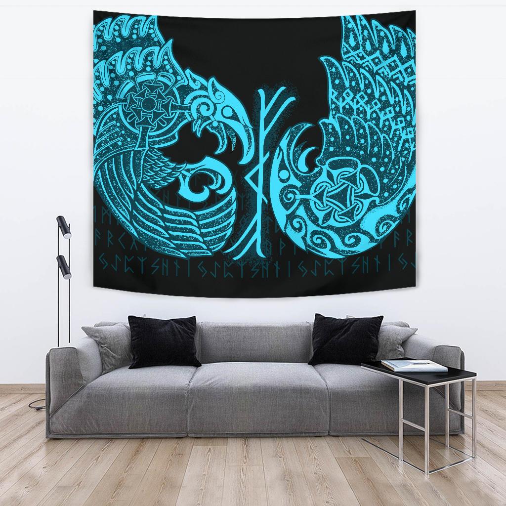 Fenrir Viking 3D Tattoo Blue Version Tapestry for Wall Décor