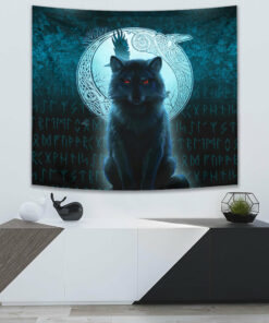 Fenrir Viking Wolf Cyan Version Tapestry for Wall Décor