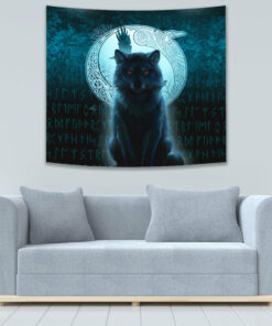 Fenrir Viking Wolf Cyan Version Tapestry for Wall Décor