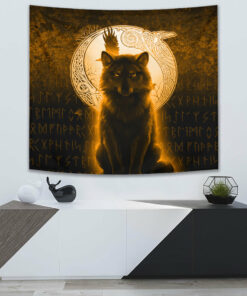Fenrir Viking Wolf Gold Version Tapestry for Wall Décor