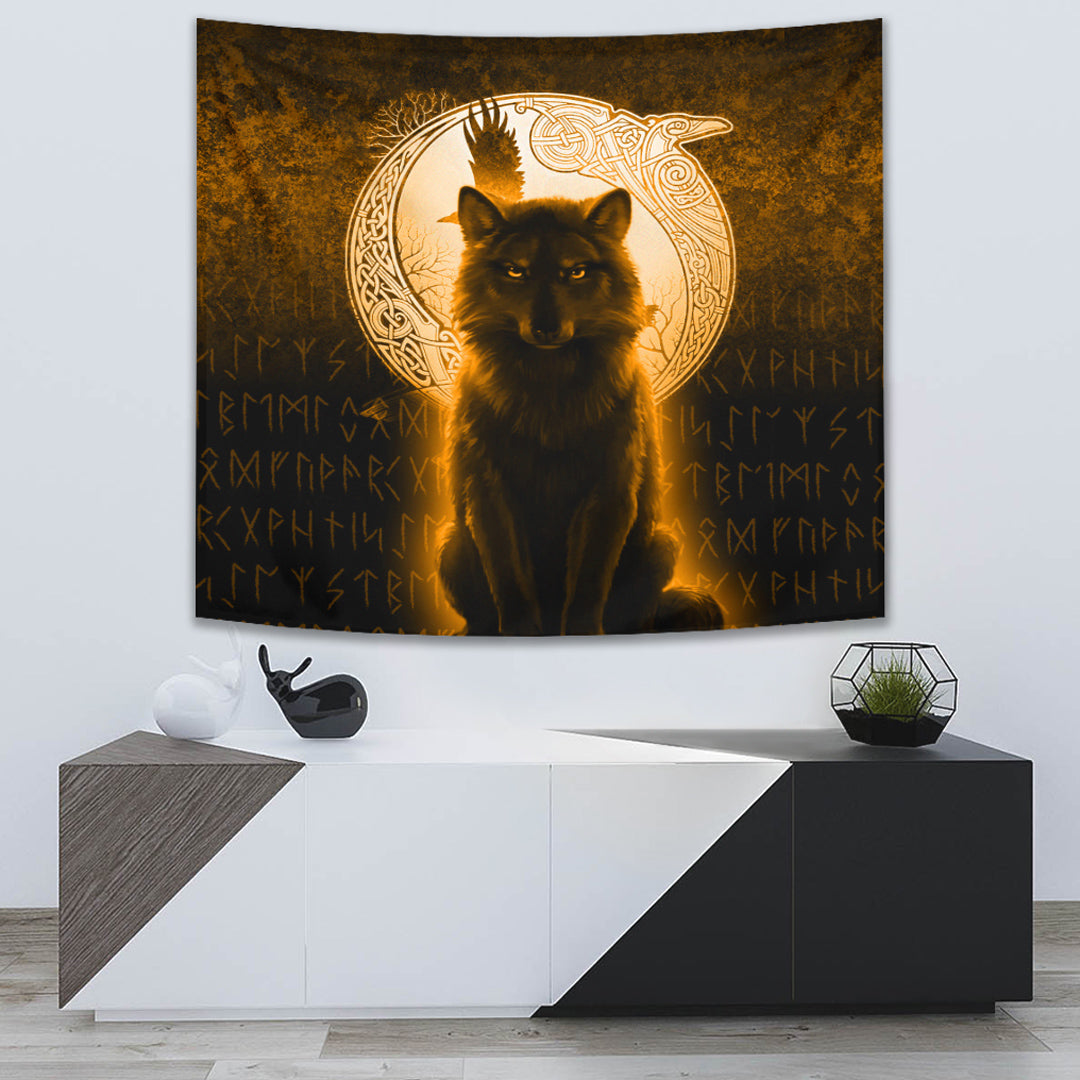 Fenrir Viking Wolf Gold Version Tapestry for Wall Décor