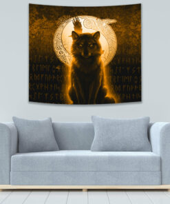 Fenrir Viking Wolf Gold Version Tapestry for Wall Décor