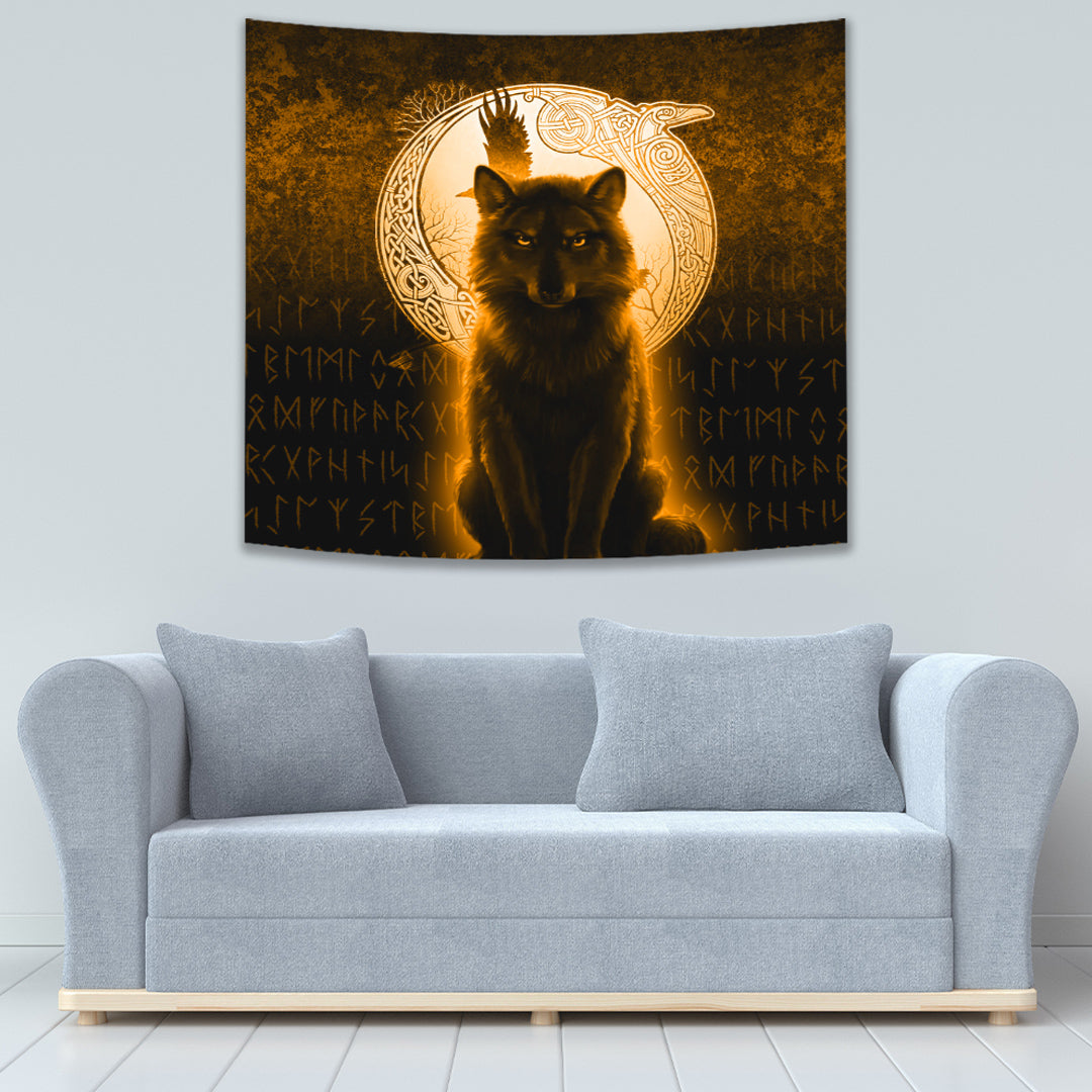 Fenrir Viking Wolf Gold Version Tapestry for Wall Décor