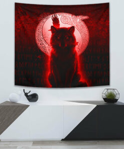 Fenrir Viking Wolf Red Version Tapestry for Wall Décor