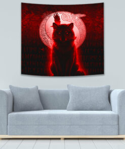 Fenrir Viking Wolf Red Version Tapestry for Wall Décor