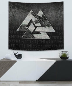Fenrir Wolf Norse Futhark Runes Viking Mythology Ragnarok Green Tapestry for Wall Décor