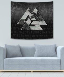 Fenrir Wolf Norse Futhark Runes Viking Mythology Ragnarok Green Tapestry for Wall Décor