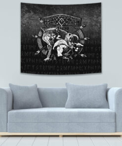 Fenrir Wolf Of Odin Norse Runes Thor Hammer Mjolnir Tapestry for Wall Décor