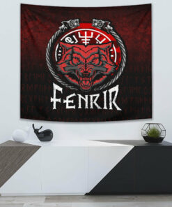 Fenrir Wolf Runes Norse Vikings Tapestry for Wall Décor