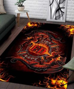 Fire Department Logo Fire Dept Rugs, Firefighter Area Rug, Fireman Carpet Gifts for Dad, Son, Fireman, Firefighter Lovers