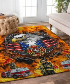 Fire Department Logo with Truck Fire Axe Eagle American Rugs, Firefighter Area Rug, Fireman Carpet Gifts for Dad, Son, Fireman, Firefighter Lovers