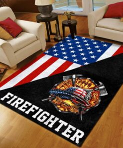 Firefighter American Flag Rugs, Firefighter Area Rug, Fireman Carpet Gifts for Dad, Son, Fireman, Firefighter Lovers