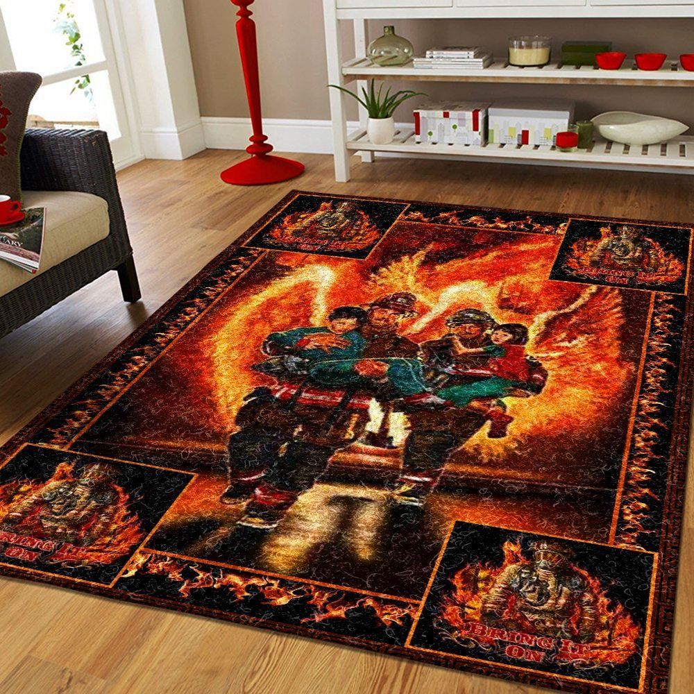 Firefighter Bring It on Rugs, Firefighter Area Rug, Fireman Carpet Gifts for Dad, Son, Fireman, Firefighter Lovers