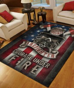 Firefighter Courage Under Fire Rugs, Firefighter Area Rug, Fireman Carpet Gifts for Dad, Son, Fireman, Firefighter Lovers
