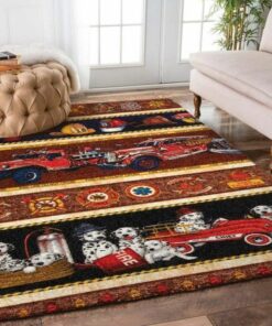 Firefighter Dog Truck Fire Rugs, Firefighter Area Rug, Fireman Carpet Gifts for Dad, Son, Fireman, Firefighter Lovers