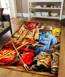 Firefighter Equipment Rugs, Firefighter Area Rug, Fireman Carpet Gifts for Dad, Son, Fireman, Firefighter Lovers