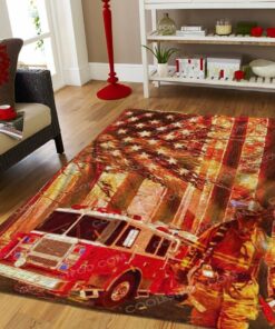 Firefighter Fire Truck Rugs, Firefighter Area Rug, Fireman Carpet Gifts for Dad, Son, Fireman, Firefighter Lovers