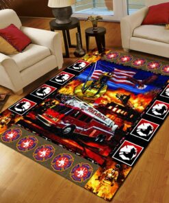 Firefighter Pattern Fire Truck Rugs, Firefighter Area Rug, Fireman Carpet Gifts for Dad, Son, Fireman, Firefighter Lovers