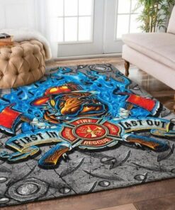 Firefighter Phir Fist in Last Out Rugs, Firefighter Area Rug, Fireman Carpet Gifts for Dad, Son, Fireman, Firefighter Lovers