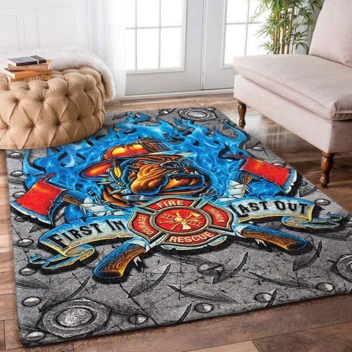 Firefighter Phir Fist in Last Out Rugs, Firefighter Area Rug, Fireman Carpet Gifts for Dad, Son, Fireman, Firefighter Lovers