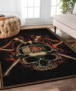 Firefighter Skull with Axe Rugs, Firefighter Area Rug, Fireman Carpet Gifts for Dad, Son, Fireman, Firefighter Lovers