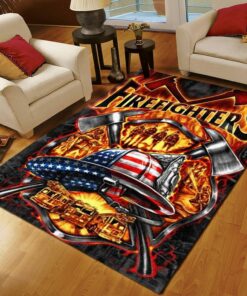 Firefighter Symbol with Fire Department Logo Rugs, Firefighter Area Rug, Fireman Carpet Gifts for Dad, Son, Fireman, Firefighter Lovers