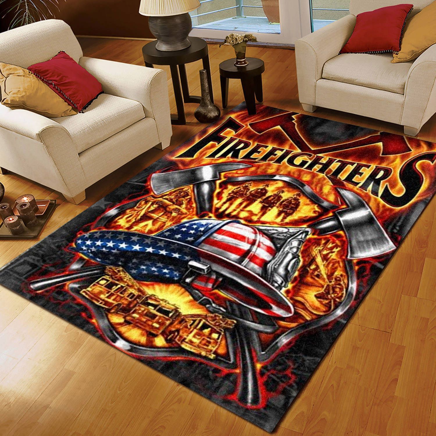 Firefighter Symbol with Fire Department Logo Rugs, Firefighter Area Rug