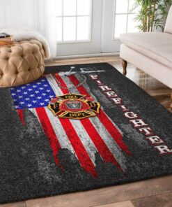 Firefighter Usa Flag with Fire Department Logo Rugs, Firefighter Area Rug, Fireman Carpet Gifts for Dad, Son, Fireman, Firefighter Lovers