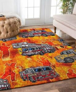 Firefighter with Fire Engine Rugs, Firefighter Area Rug, Fireman Carpet Gifts for Dad, Son, Fireman, Firefighter Lovers