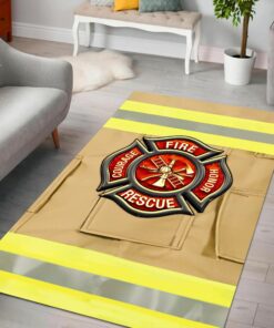 Fireman Shirt Fire Department Logo Rugs, Firefighter Area Rug, Fireman Carpet Gifts for Dad, Son, Fireman, Firefighter Lovers