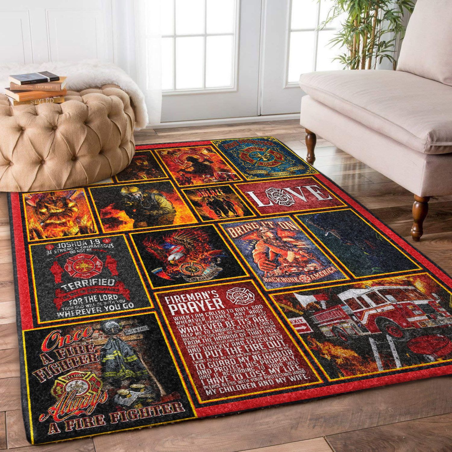 Fireman'S Prayer Life of A Firefighter Rugs, Firefighter Area Rug, Fireman Carpet Gifts for Dad, Son, Fireman, Firefighter Lovers