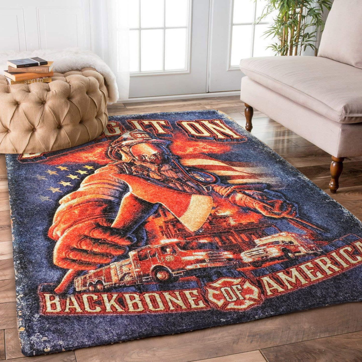 Firemen Firefighters Backbone of America Bring It on Rugs, Firefighter Area Rug, Fireman Carpet Gifts for Dad, Son, Fireman, Firefighter Lovers