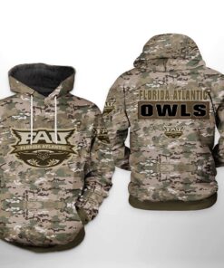 Florida Atlantic Owls Ncaa Camo Veteran 3D All Over Print Hoodie, Zip-Up Hoodie