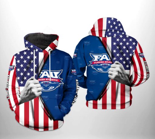 Florida Atlantic Owls Ncaa Us Flag 3D All Over Print Hoodie, Zip-Up Hoodie